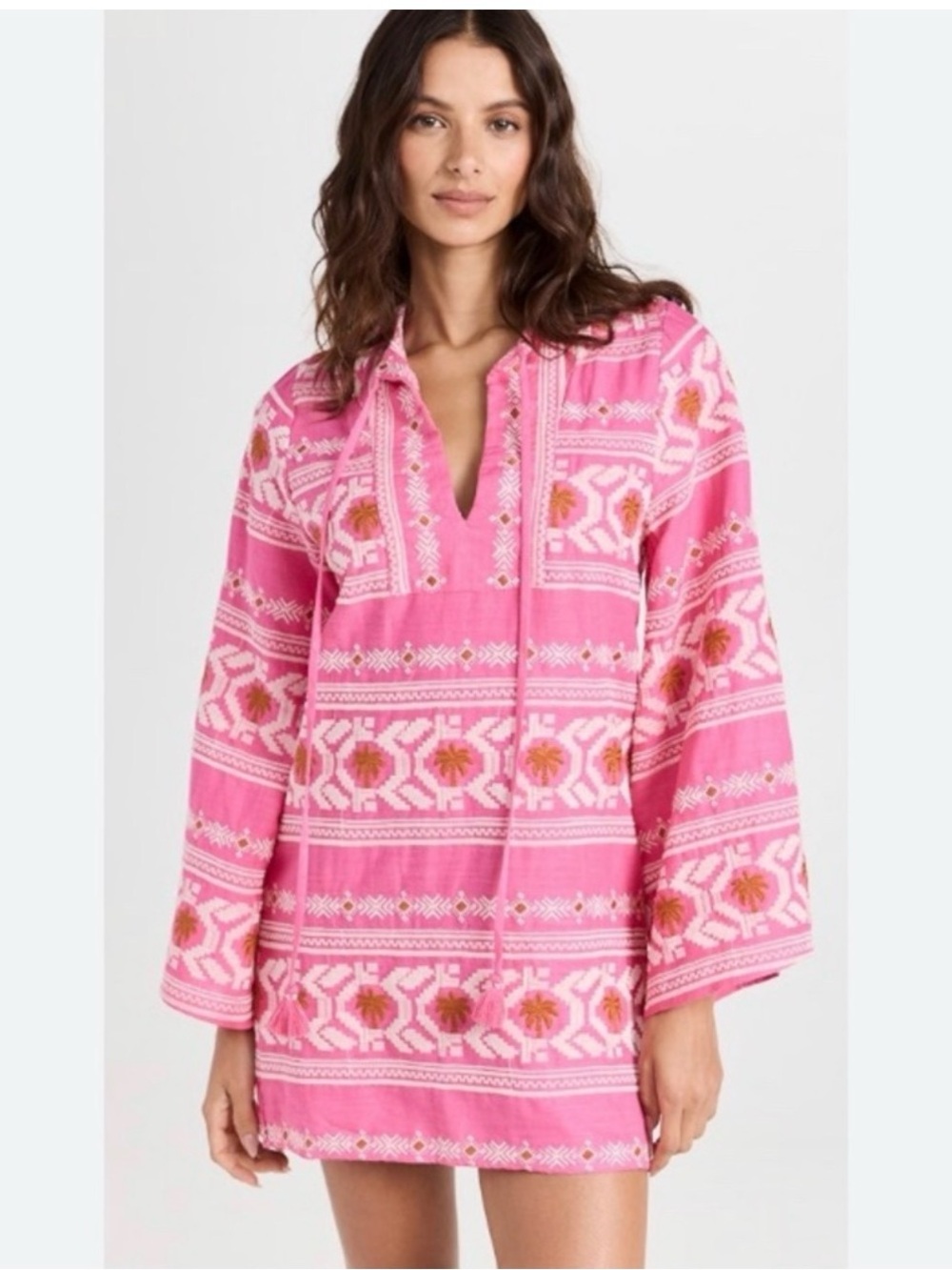 Johanna Ortiz Apurimac Mini Tunic Dress Pink Embroidered Mini Dress